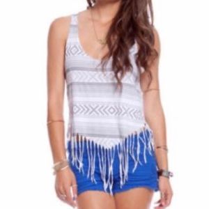 Chaser Festival Style Geometric Aztec Fringe Tank Top Size Small
